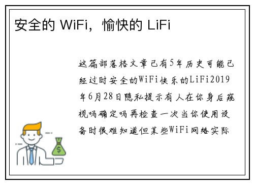 安全的 WiFi，愉快的 LiFi 